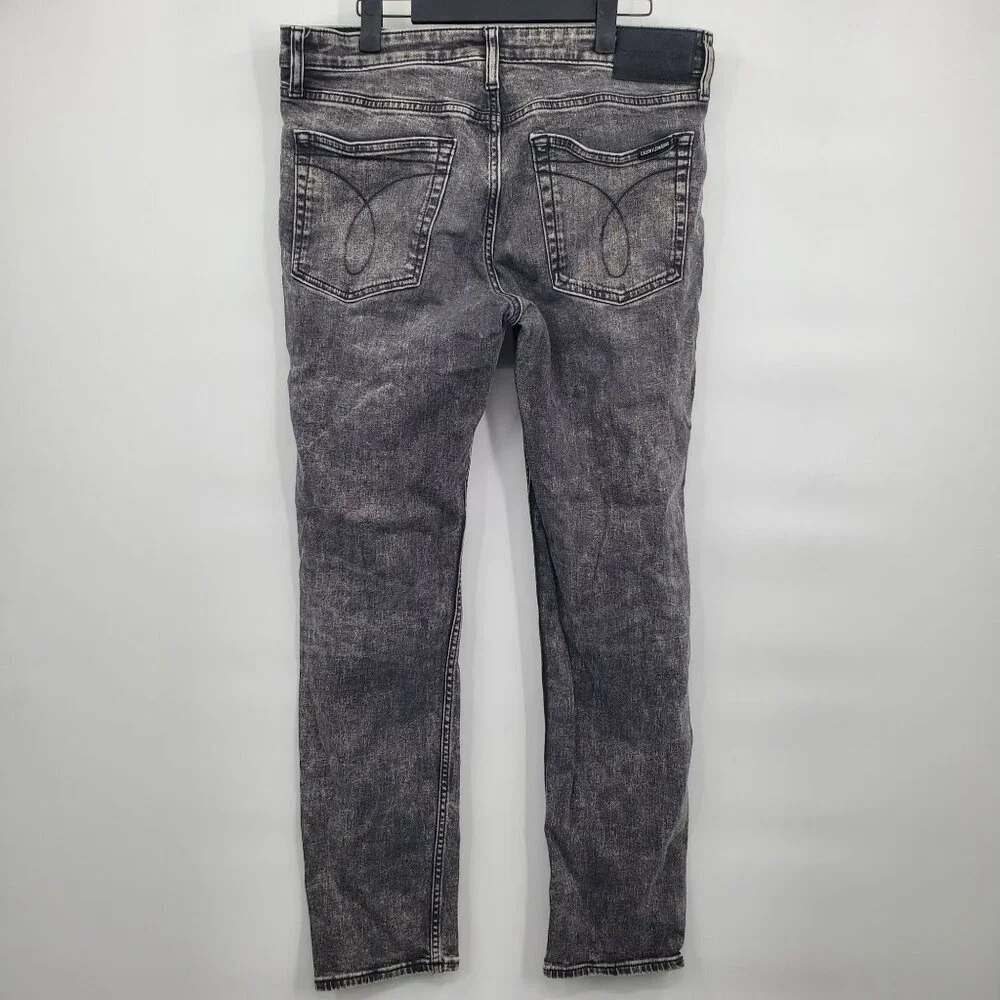 Calvin Klein Slim Denim Pants Jeans Men Size 34 X 32 Gray Acid Wash Cotton